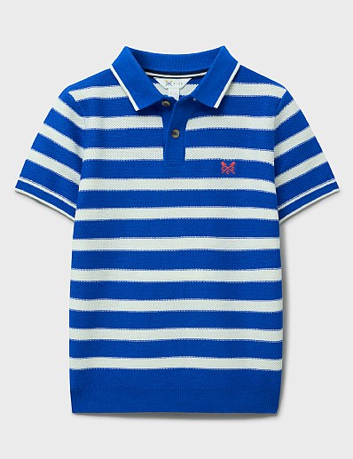 Knitted Cotton Stripe Polo in Blue & White