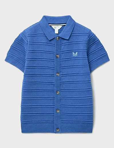 Jacquard Knitted Polo Shirt in Blue
