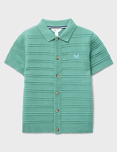 Jacquard Knitted Polo Shirt in Green