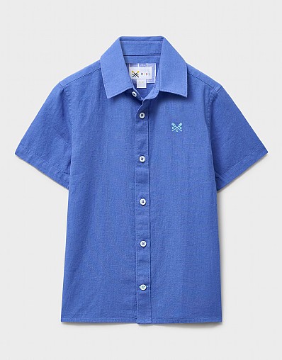 Short Sleeve Cotton-Linen Shirt in Blue