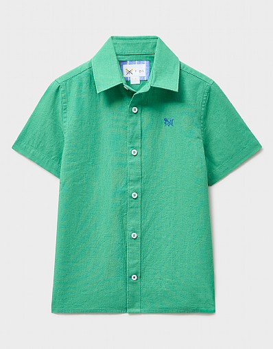 Short Sleeve Cotton-Linen Shirt in Green