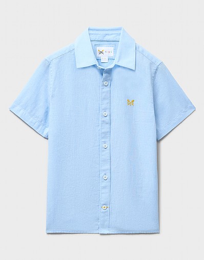 Short Sleeve Cotton-Linen Shirt in Blue