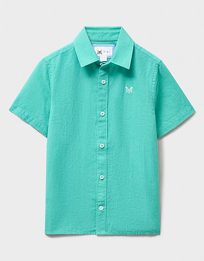 Short Sleeve Cotton-Linen Shirt in Turquoise