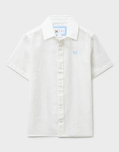 Short Sleeve Cotton-Linen Shirt in White