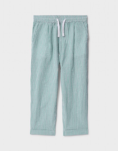 Relaxed Cotton Drawstring Trousers in Green
