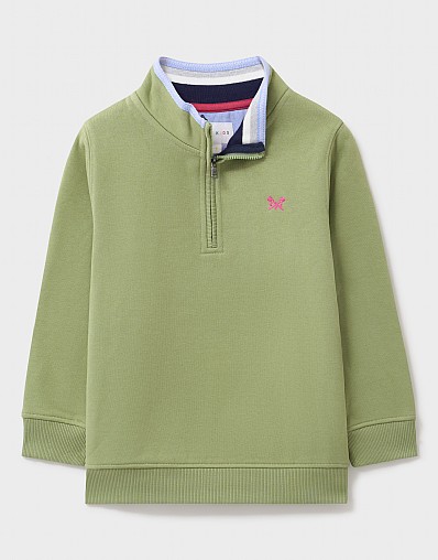 Yarn-Dyed Half Zip Sweatshirt in Khaki Green