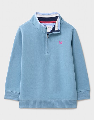 Yarn-Dyed Half Zip Sweatshirt in Pale Blue