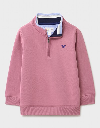 Yarn-Dyed Half Zip Sweatshirt in Dusty Rose
