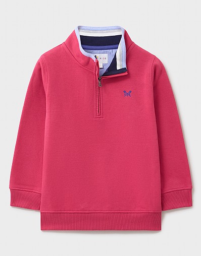 Yarn-Dyed Half Zip Sweatshirt in Red