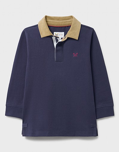 Cotton Rugby Sweatshirt with Cord Collar in Blue