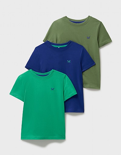 3 Pack Cotton T-Shirts in Green, Blue and Khaki