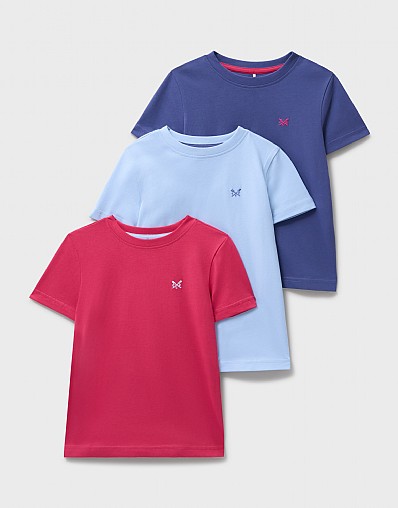 3 Pack Cotton T-Shirts in Pink and Blues