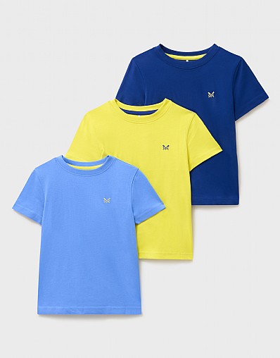 3 Pack Cotton T-Shirts in Yellow, Blue and Dark Blue