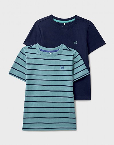 2 Pack Stripe and Solid T-Shirt in Navy and Blue