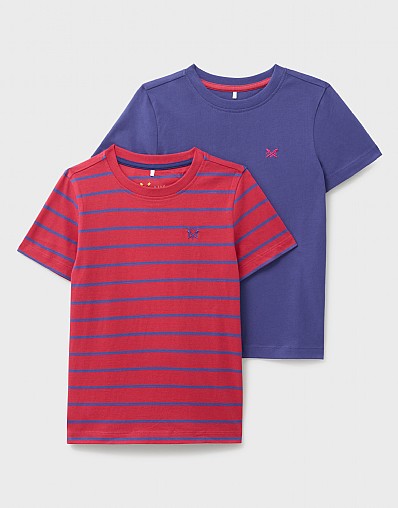 2 Pack Stripe and Solid T-Shirt in Blue and Red
