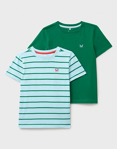 2 Pack Stripe and Solid T-Shirt in Green and Blue