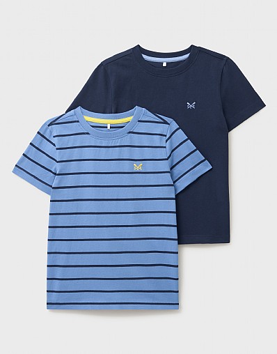 2 Pack Stripe and Solid T-Shirt in Navy and Blue Stripe