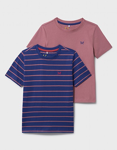2 Pack Stripe and Solid T-Shirt in Rose Pink and Blue