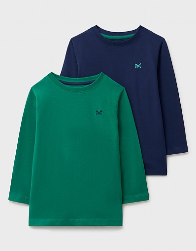 2 Pack Long Sleeve T-Shirts in Green and Navy