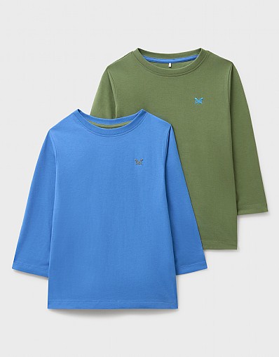 2 Pack Long Sleeve T-Shirts in Khaki and Blue