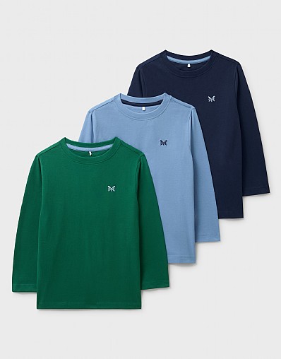 3 Pack Long Sleeve Tees in Green and Blues