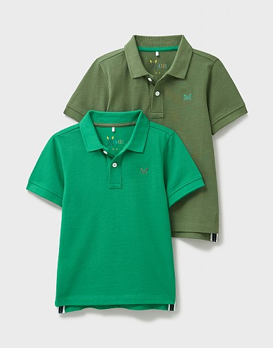 2 Pack Polos in Emerald and Khaki