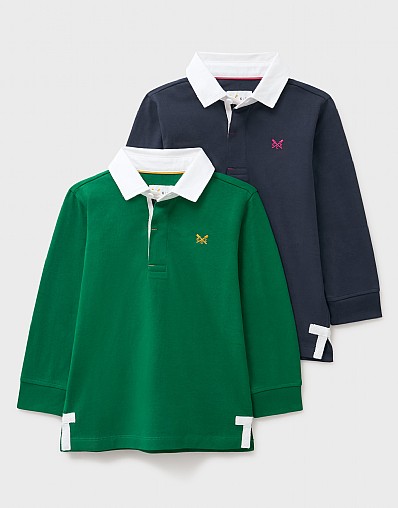 2 Pack Cotton Rugby Shirts in Green and Navy Blue