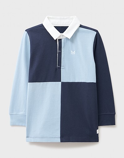 Cotton Harlequin Rugby Shirt in Navy and Blue