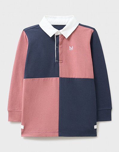 Cotton Harlequin Rugby Shirt in Navy and Pink
