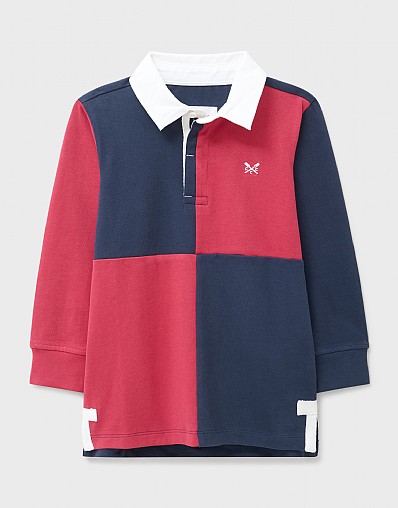 Cotton Harlequin Rugby Shirt in Navy and Red