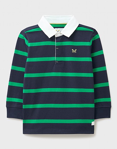 Stripe Cotton Rugby Shirt in Navy and Green