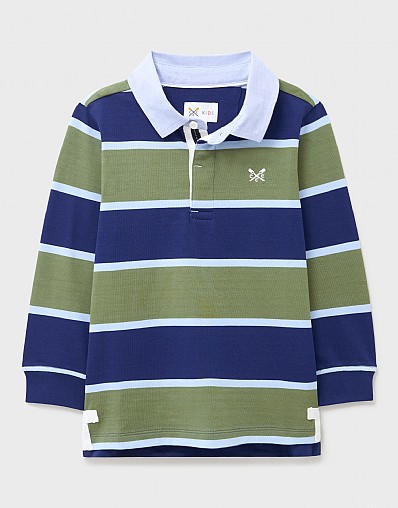 Stripe Cotton Rugby Shirt with Chambray Collar in Blue and Green