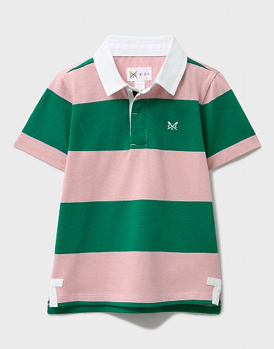 Yarn Dyed Short Sleeve Rugby Shirt in Pink & Green Stripes