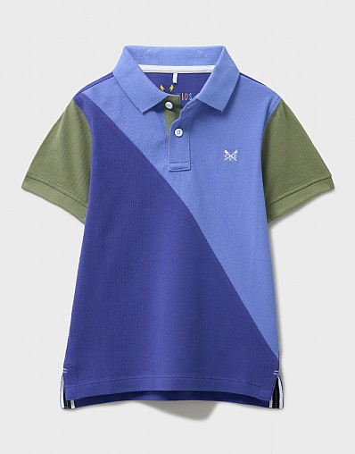 Panelled Cotton Cut-&-Sew Polo in Blue & Green