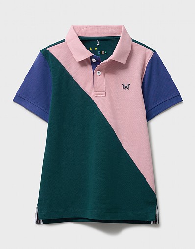 Panelled Cotton Cut-&-Sew Polo in Blue & Pink