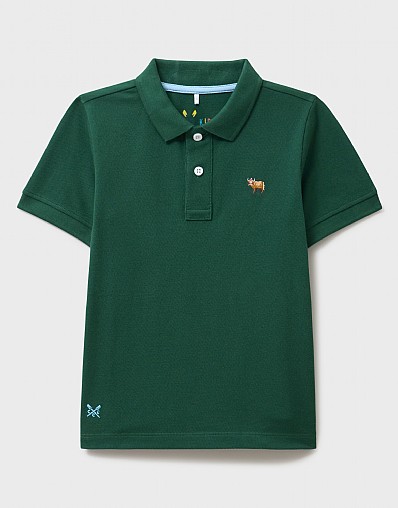 Cow Embroidered Pique Polo in Green