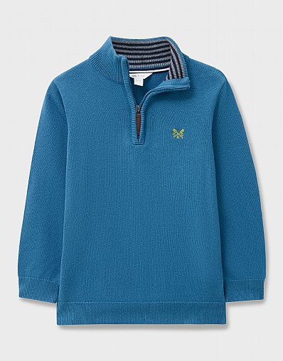 Classic Cotton Half Zip Knit Jumper in Blue