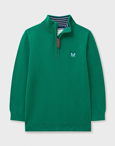 Classic Cotton Half Zip Knit Jumper in Green
