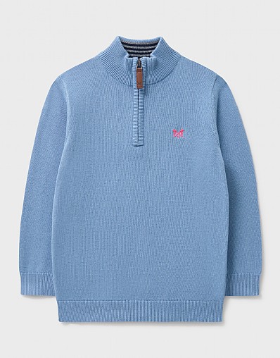Classic Cotton Half Zip Knit Jumper in Pale Blue