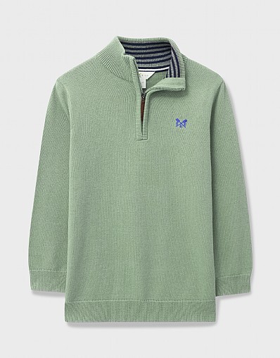 Classic Cotton Half Zip Knit Jumper in Sage Green