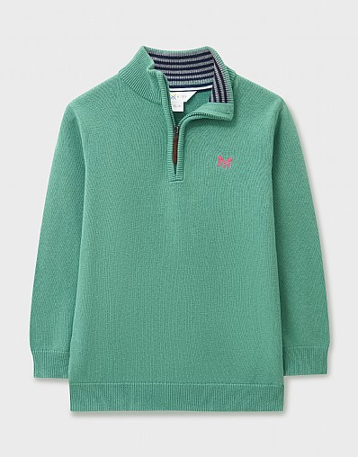 Classic Cotton Half Zip Knit Jumper in Turquoise