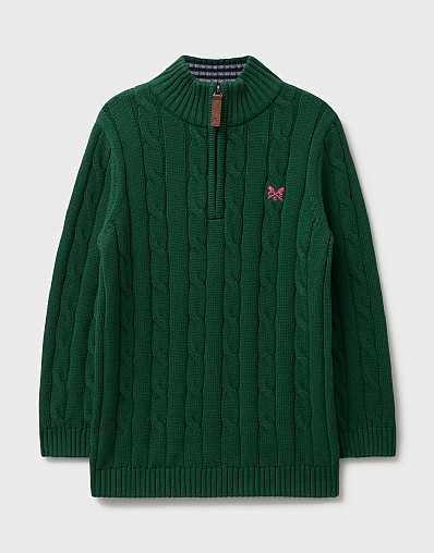 Cable Knit Cotton Half Zip Jumper in Green