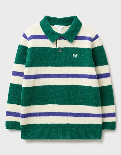 Striped Polo Jumper in Green, Blue and White