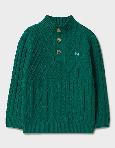 Cable Button Neck Jumper in Green
