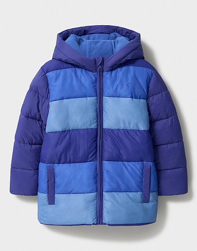 Cosy Midweight Colourblock Puffa Jacket in Blues