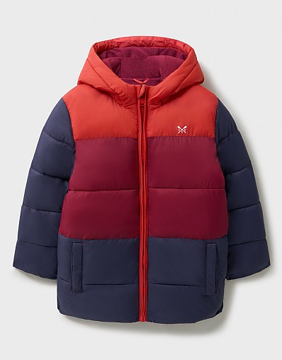 Cosy Midweight Colourblock Puffa Jacket in Red and Blue