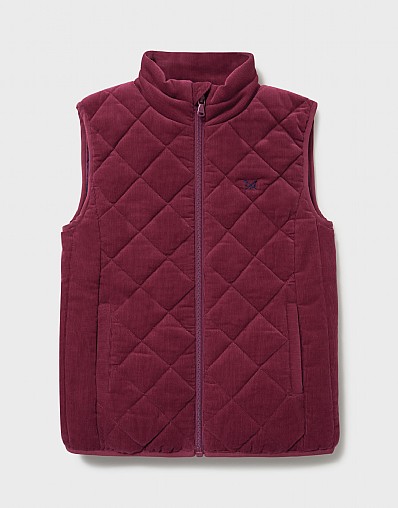 Cord Diamond Quilted Gilet in Red