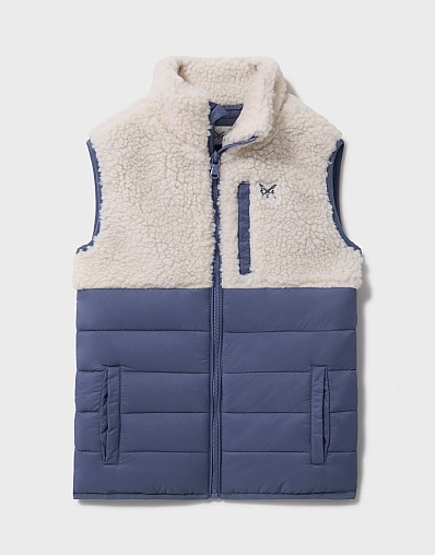 Hybrid Borg and Fleece Gilet in Blue and Cream