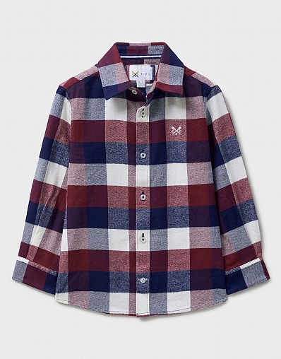 Cotton Flannel Check Shirt in Red, Navy and White