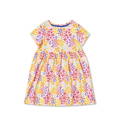Short Sleeve Floral Jersey Dress in Multicolours